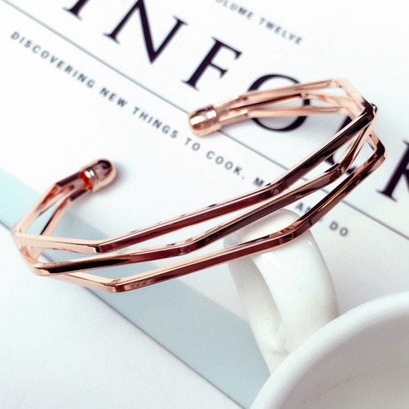 Rose Gold Tone Mesh Cuff Bangle - Picture 2 of 5